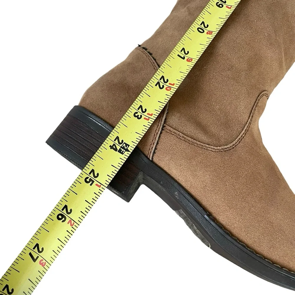 Shoedazzle Malya Taupe Tan Corset Lace Up Thigh High Boots Size 6.5